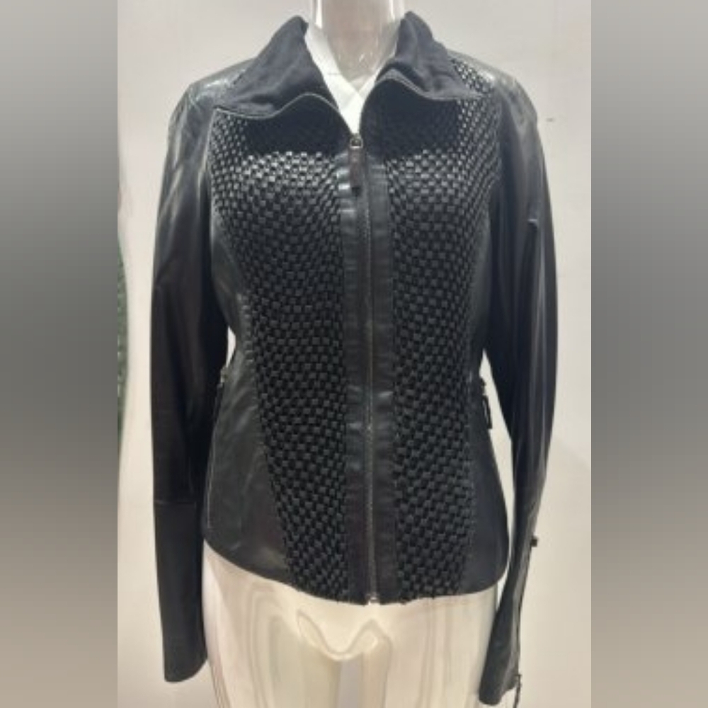Ottimo Black Woven Leather Jacket